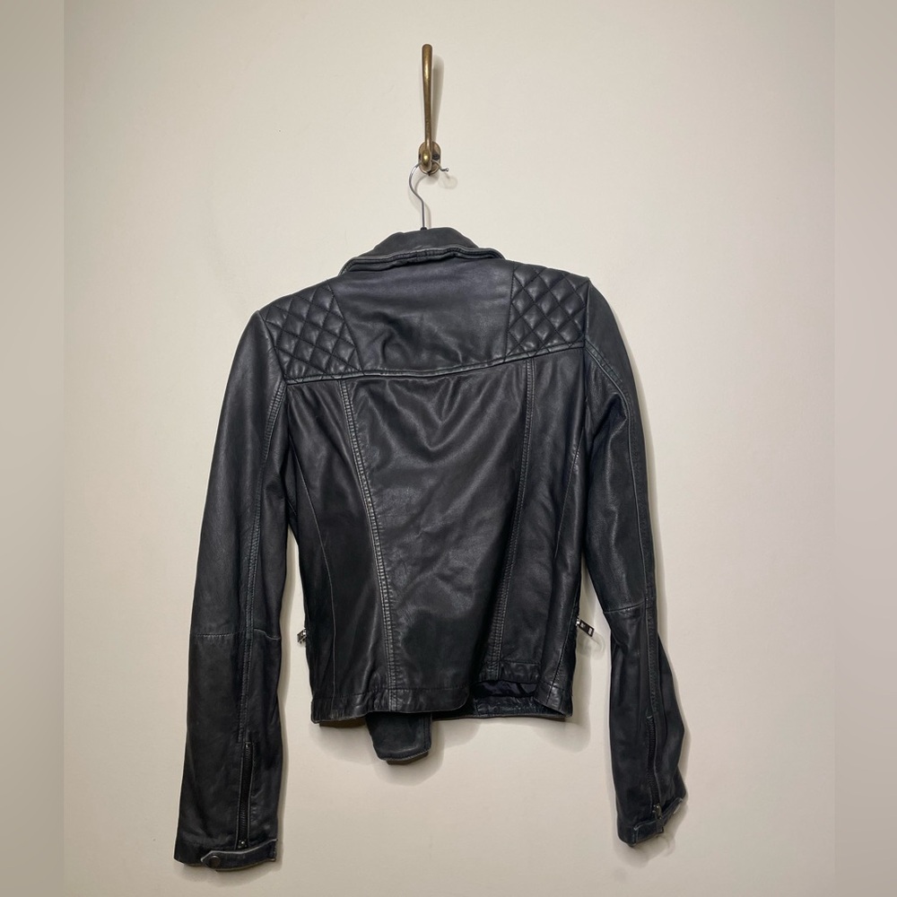 All Saints Charcoal Leather Biker Jacket - Picture 8 of 9